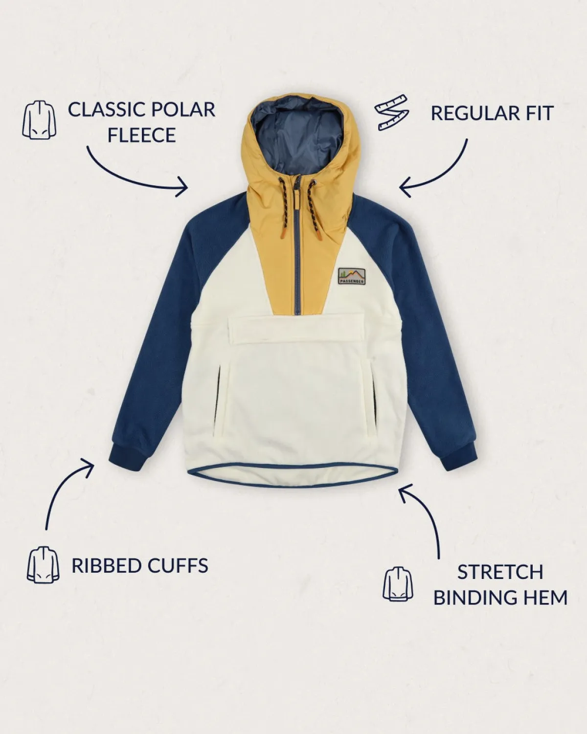 Fleece|Fleece|Passenger Alexander Recycled Polar Hooded Fleece - Egret