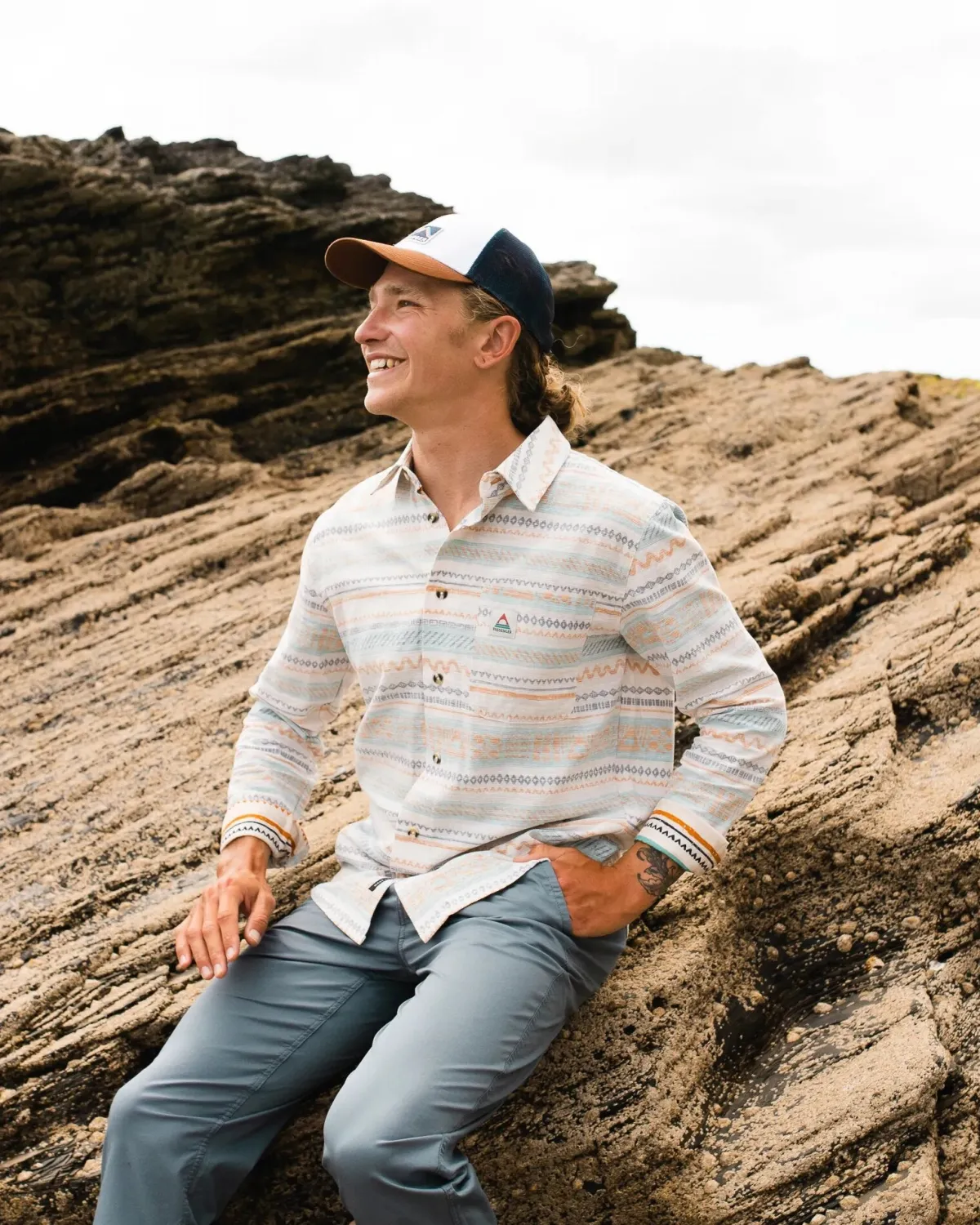 Shirts|Shirts|Passenger Amboro Organic Cotton Long Sleeve Shirt - Patchwork Stripe Birch PatchworkStripeBirch