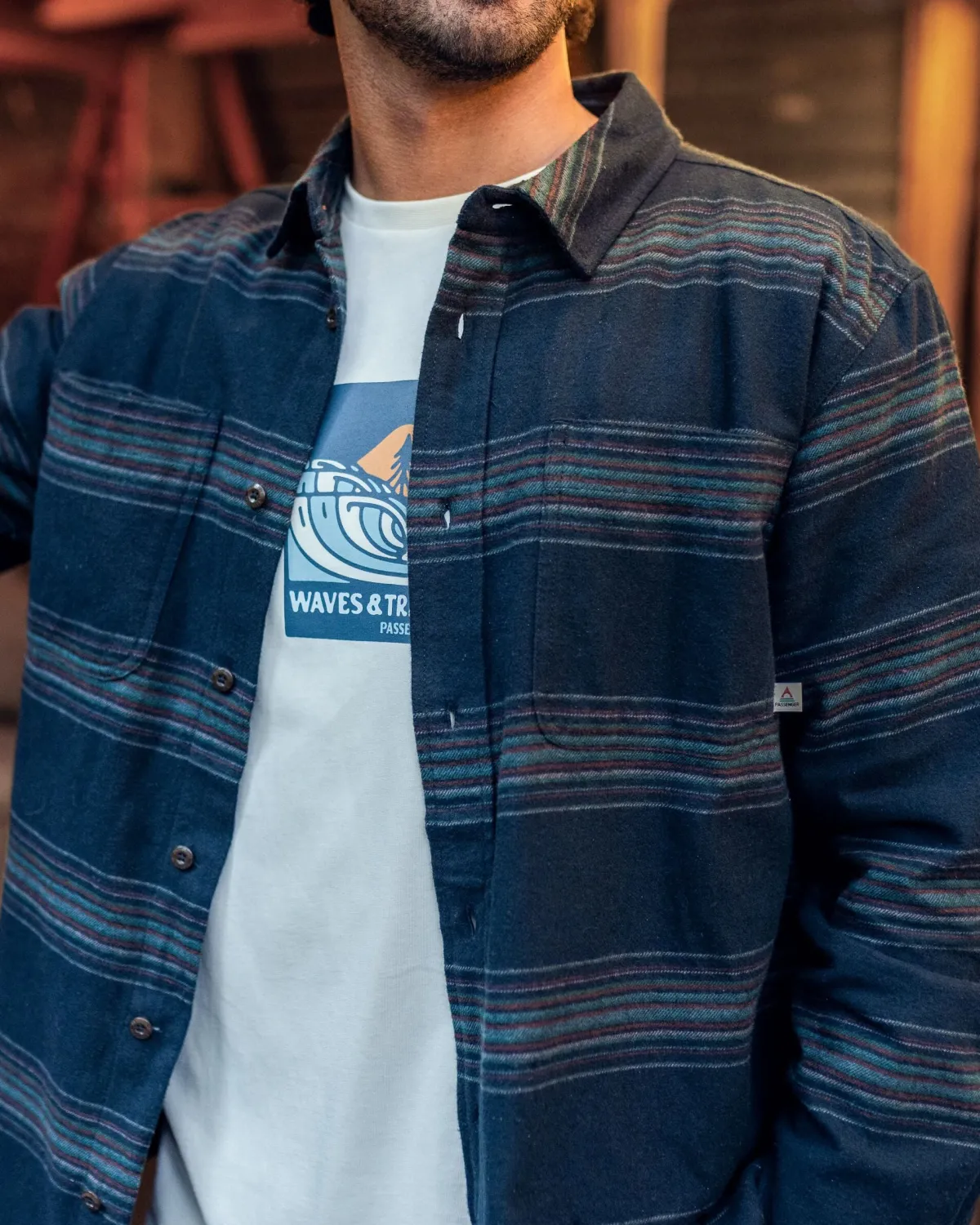 Shirts|Shirts|Passenger Backcountry Long Sleeve Stripe Shirt - Black Stripe BlackStripe