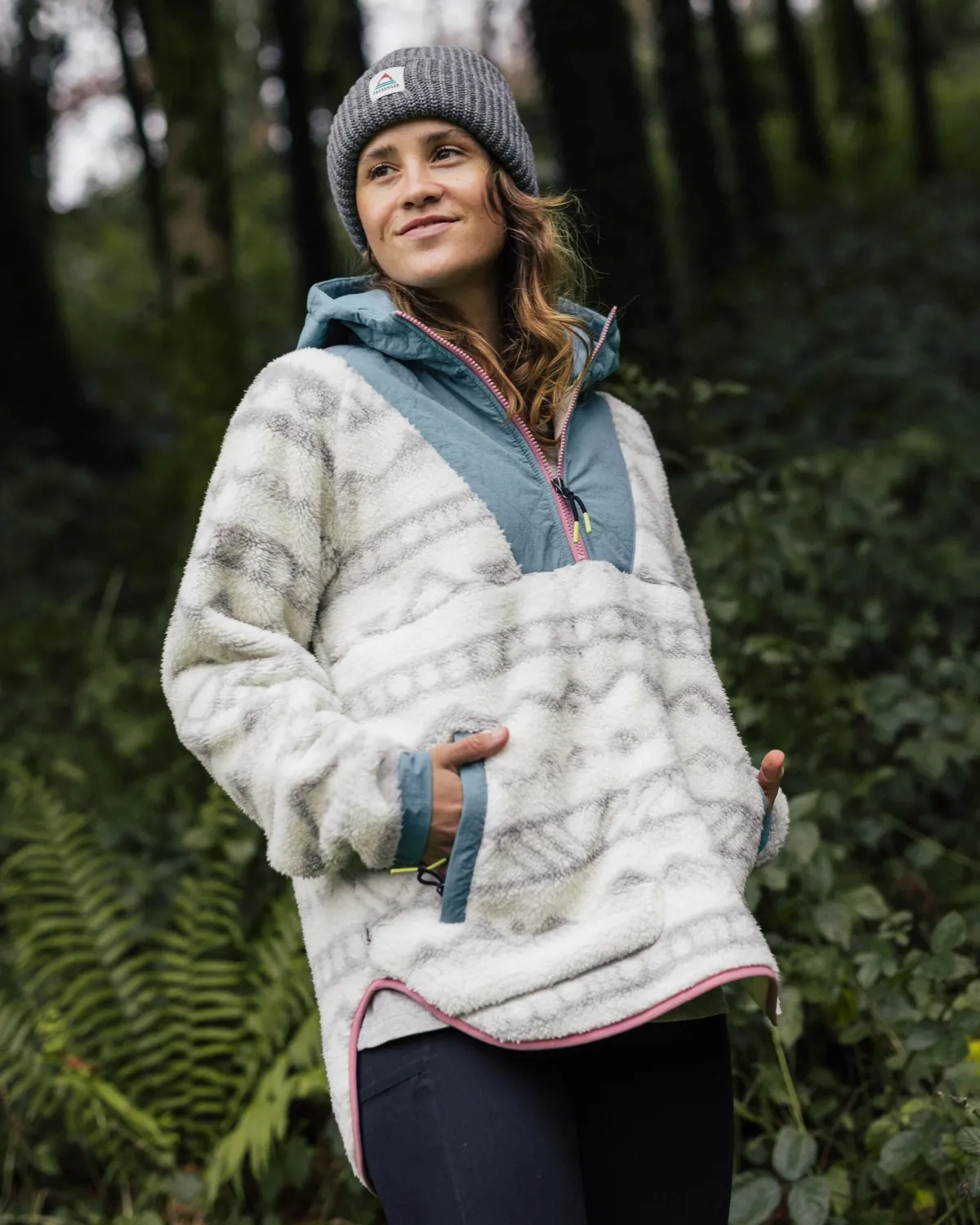 Fleece|Fleece|Passenger Beaumont Recycled Sherpa Hooded Fleece - Mountain Geo Vintage White MountainGeoVintageWhite