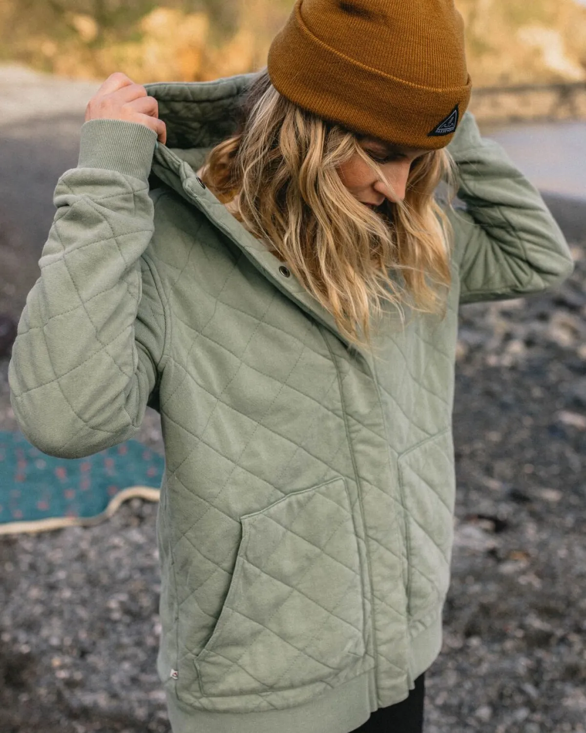 Hoodies|Hoodies & Sweatshirts|Passenger Clementine Recycled Quilted Button Up Hoodie - Pistachio