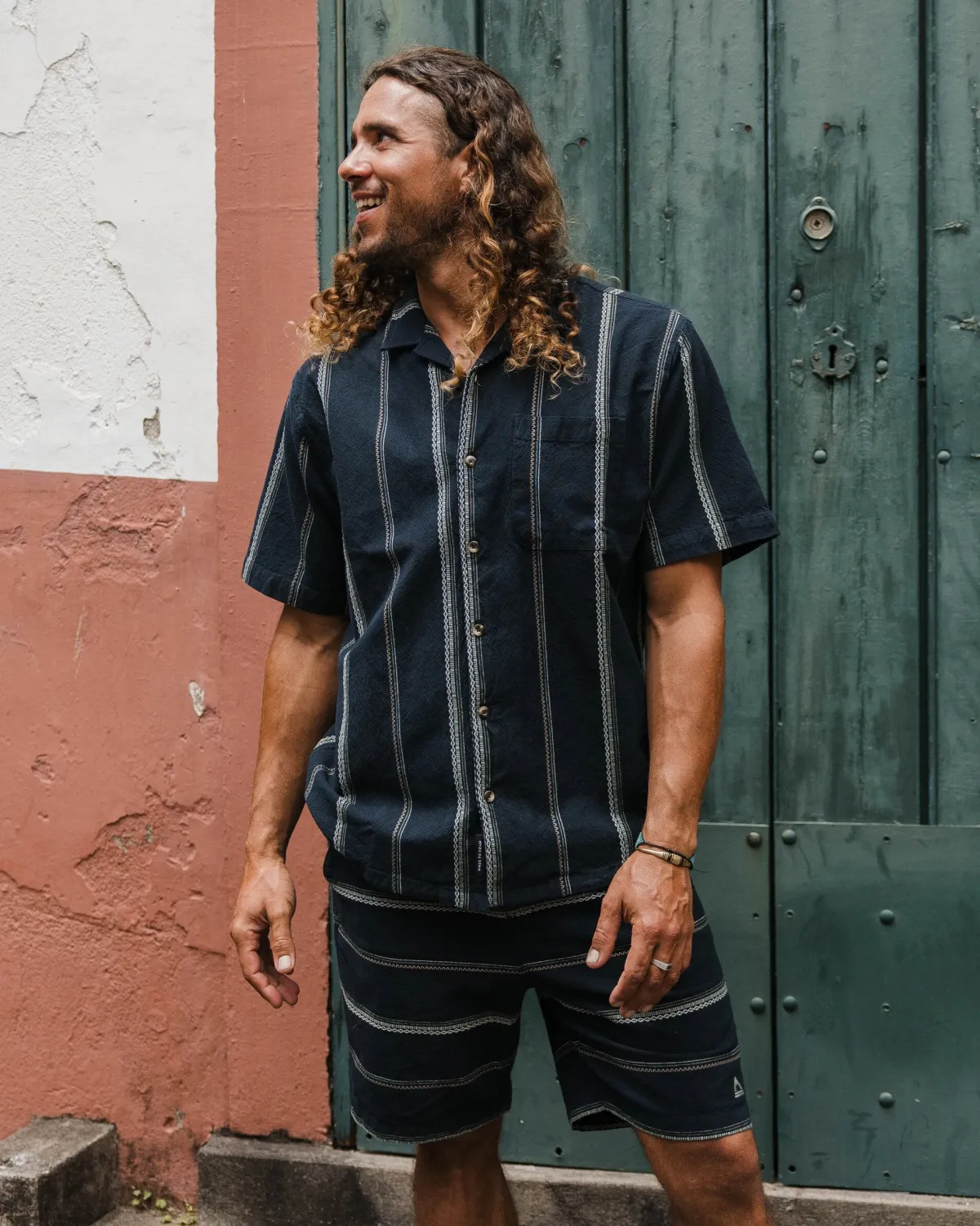 Shirts|Shirts|Passenger Cove Organic Cotton Short Sleeve Shirt - Deep Navy Jacquard Stripe DeepNavyJacquardStripe