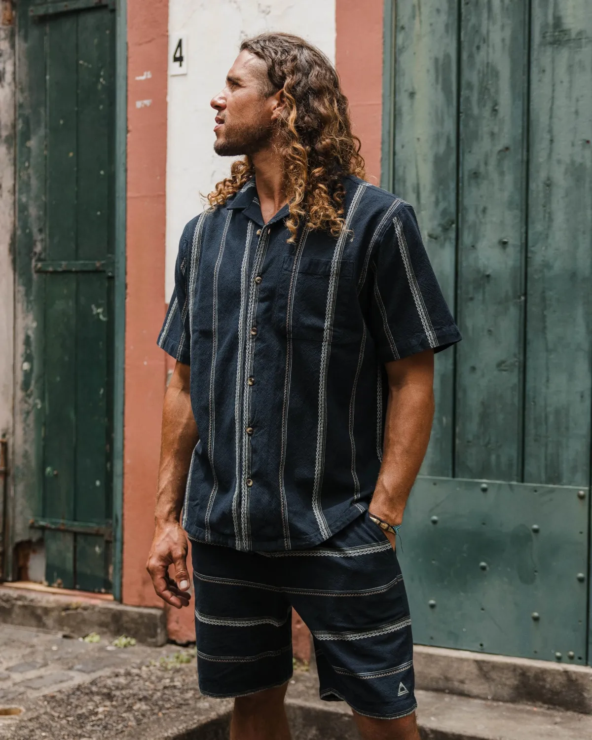 Shirts|Shirts|Passenger Cove Organic Cotton Short Sleeve Shirt - Deep Navy Jacquard Stripe DeepNavyJacquardStripe