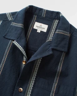 Shirts|Shirts|Passenger Cove Organic Cotton Short Sleeve Shirt - Deep Navy Jacquard Stripe DeepNavyJacquardStripe