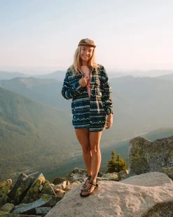 Fleece|Shirts|Passenger East Recycled Polar Fleece Long Sleeve Shirt - Mountain Geo Tidal Blue MountainGeoTidalBlue