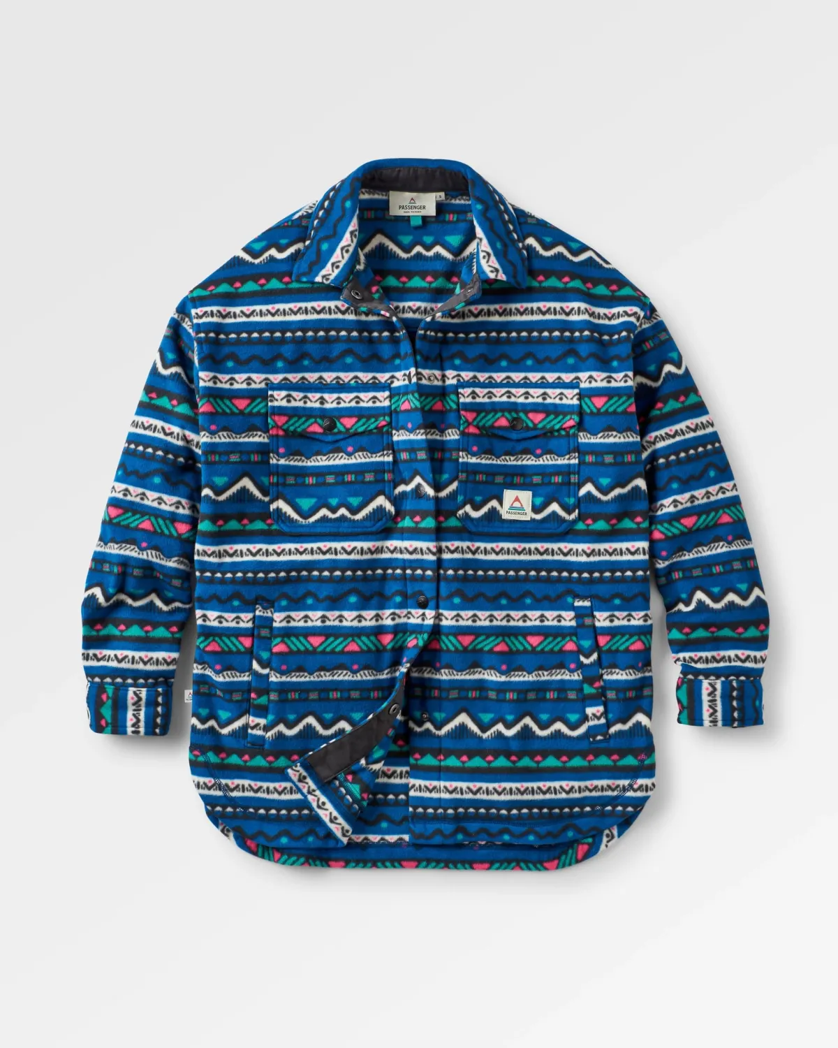 Fleece|Shirts|Passenger East Recycled Polar Fleece Long Sleeve Shirt - Mountain Geo Tidal Blue MountainGeoTidalBlue