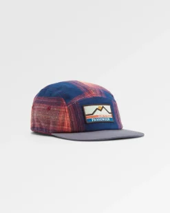 Hats & Caps|Passenger Fixie Recycled Flannel 5 Panel Hat - Rich Navy/ Red Ochre Check RichNavy/RedOchreCheck