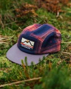 Hats & Caps|Passenger Fixie Recycled Flannel 5 Panel Hat - Rich Navy/ Red Ochre Check RichNavy/RedOchreCheck