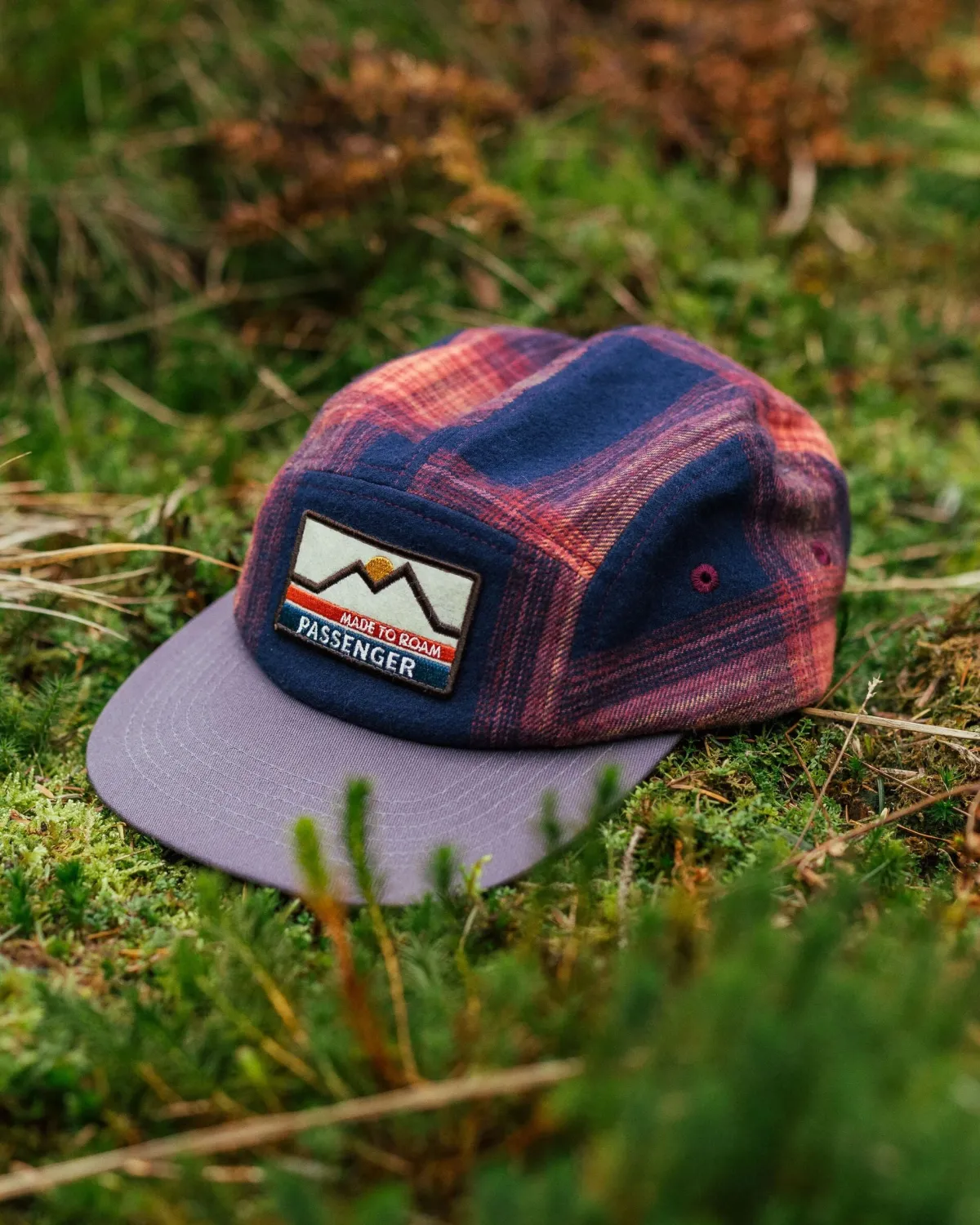 Hats & Caps|Passenger Fixie Recycled Flannel 5 Panel Hat - Rich Navy/ Red Ochre Check RichNavy/RedOchreCheck