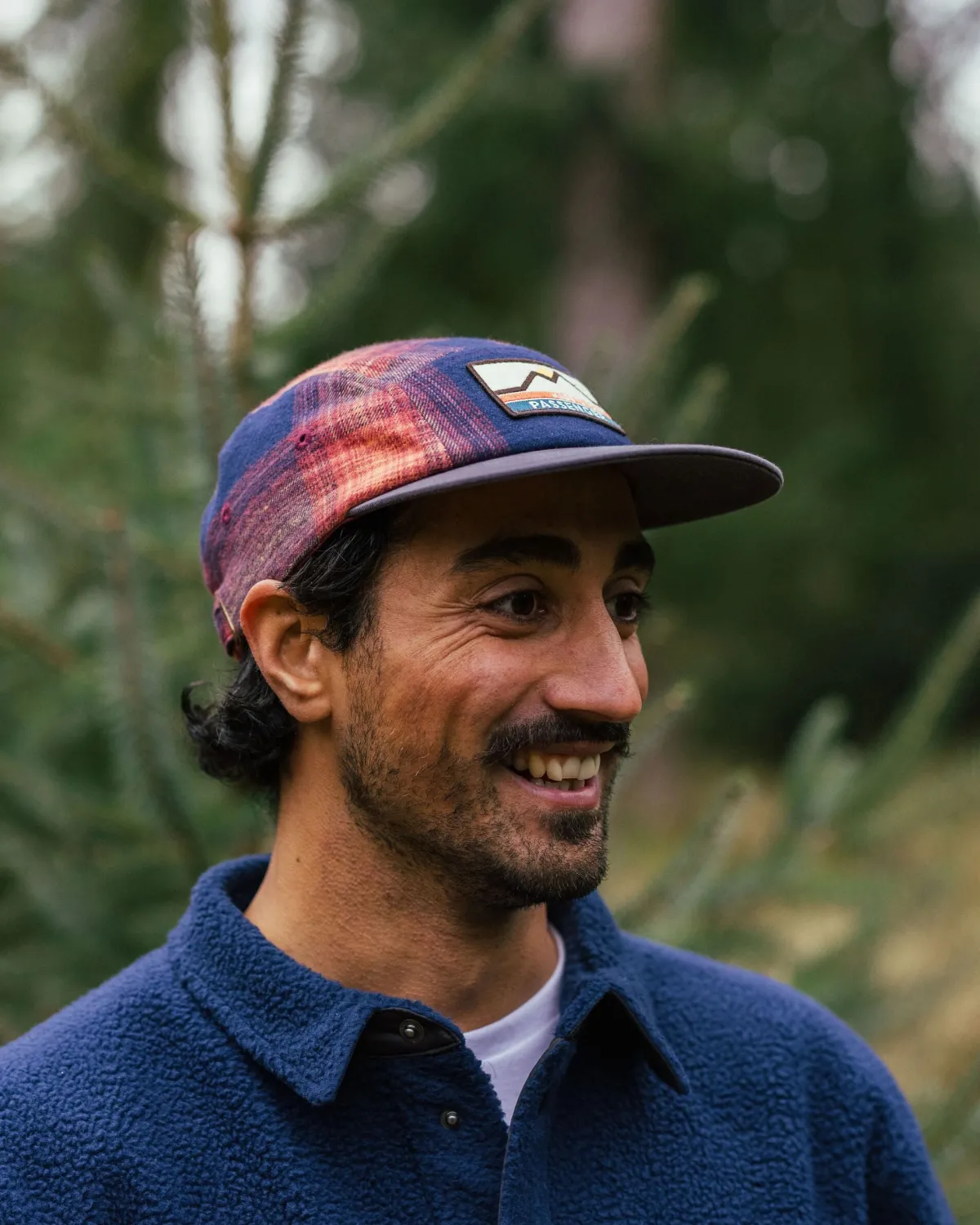 Hats & Caps|Passenger Fixie Recycled Flannel 5 Panel Hat - Rich Navy/ Red Ochre Check RichNavy/RedOchreCheck
