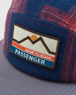 Hats & Caps|Passenger Fixie Recycled Flannel 5 Panel Hat - Rich Navy/ Red Ochre Check RichNavy/RedOchreCheck