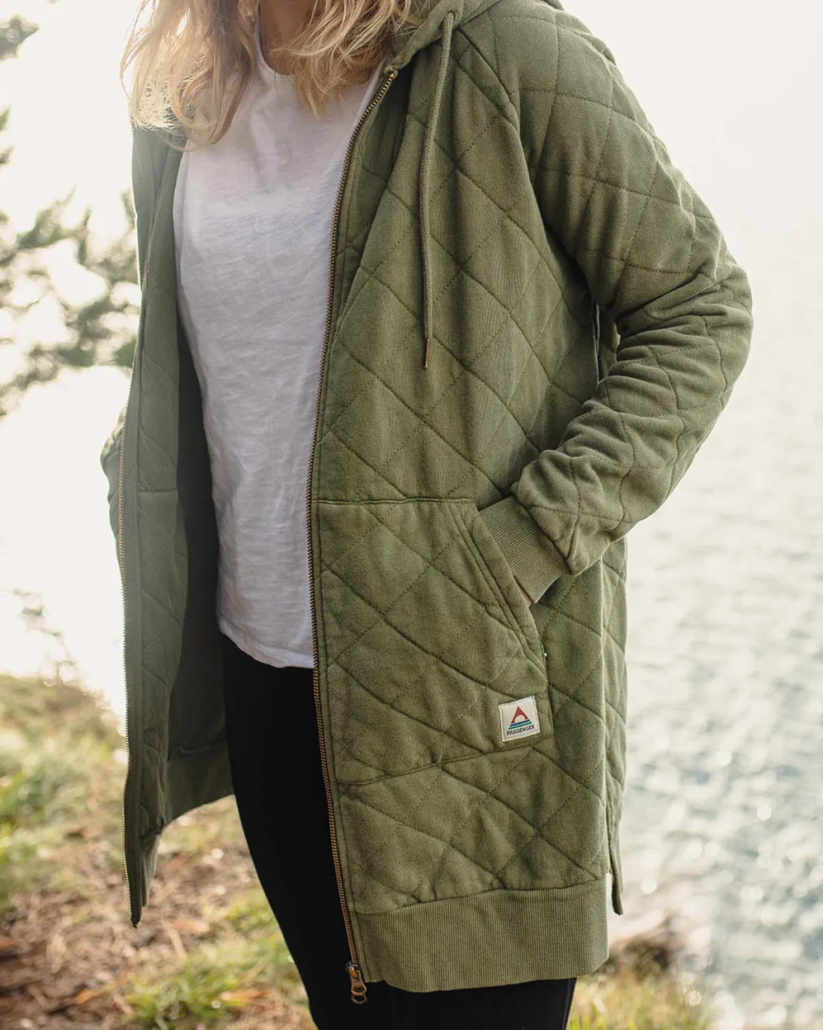Hoodies|Hoodies & Sweatshirts|Passenger Getaway Recycled Quilted Full Zip Hoodie - Khaki Green KhakiGreen