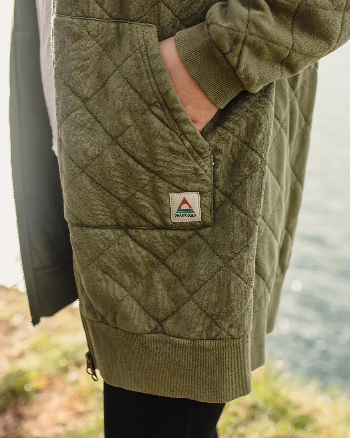 Hoodies|Hoodies & Sweatshirts|Passenger Getaway Recycled Quilted Full Zip Hoodie - Khaki Green KhakiGreen