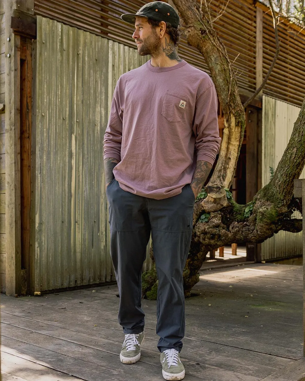 T-Shirts & Tank Tops|T-Shirts & Tank Tops|Passenger Heritage Recycled Relaxed Fit Long Sleeve T-Shirt - Grape