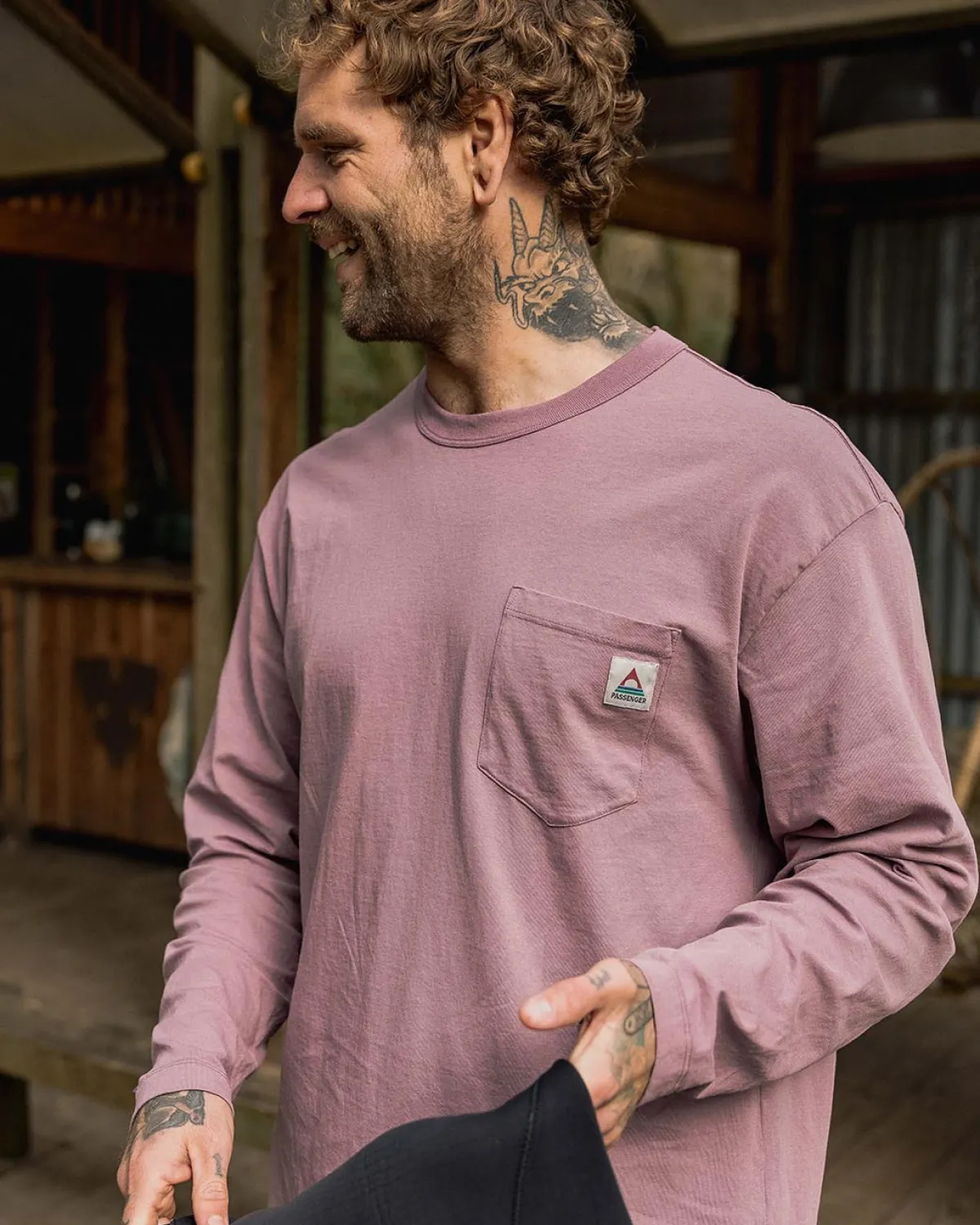 T-Shirts & Tank Tops|T-Shirts & Tank Tops|Passenger Heritage Recycled Relaxed Fit Long Sleeve T-Shirt - Grape
