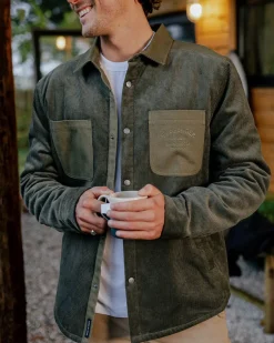 Overshirts|Passenger Kodiak Sherpa Lined Cord Shirt Jacket - Dusty Olive DustyOlive