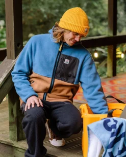 Fleece|Passenger Loch Hooded Recycled Polar Fleece - Toffee/Blue Steel Toffee/BlueSteel