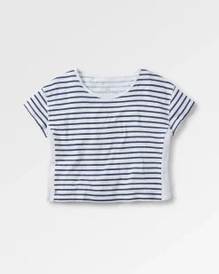 T-Shirts & Tank Tops|Tops & T-Shirts|Passenger Magnolia Recycled Cotton Crochet Trim T-Shirt - Navy Stripe NavyStripe