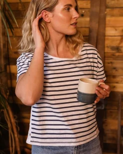 T-Shirts & Tank Tops|Tops & T-Shirts|Passenger Magnolia Recycled Cotton Crochet Trim T-Shirt - Navy Stripe NavyStripe