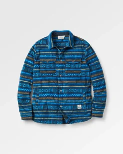 Shirts|Shirts|Passenger Maple Polar Recycled Fleece Shirt - Patchwork Stripe Tidal Blue PatchworkStripeTidalBlue