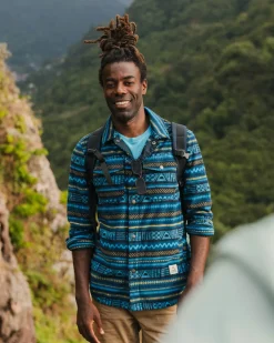 Shirts|Shirts|Passenger Maple Polar Recycled Fleece Shirt - Patchwork Stripe Tidal Blue PatchworkStripeTidalBlue
