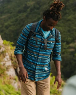 Shirts|Shirts|Passenger Maple Polar Recycled Fleece Shirt - Patchwork Stripe Tidal Blue PatchworkStripeTidalBlue