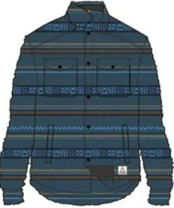 Shirts|Shirts|Passenger Maple Polar Recycled Fleece Shirt - Patchwork Stripe Tidal Blue PatchworkStripeTidalBlue