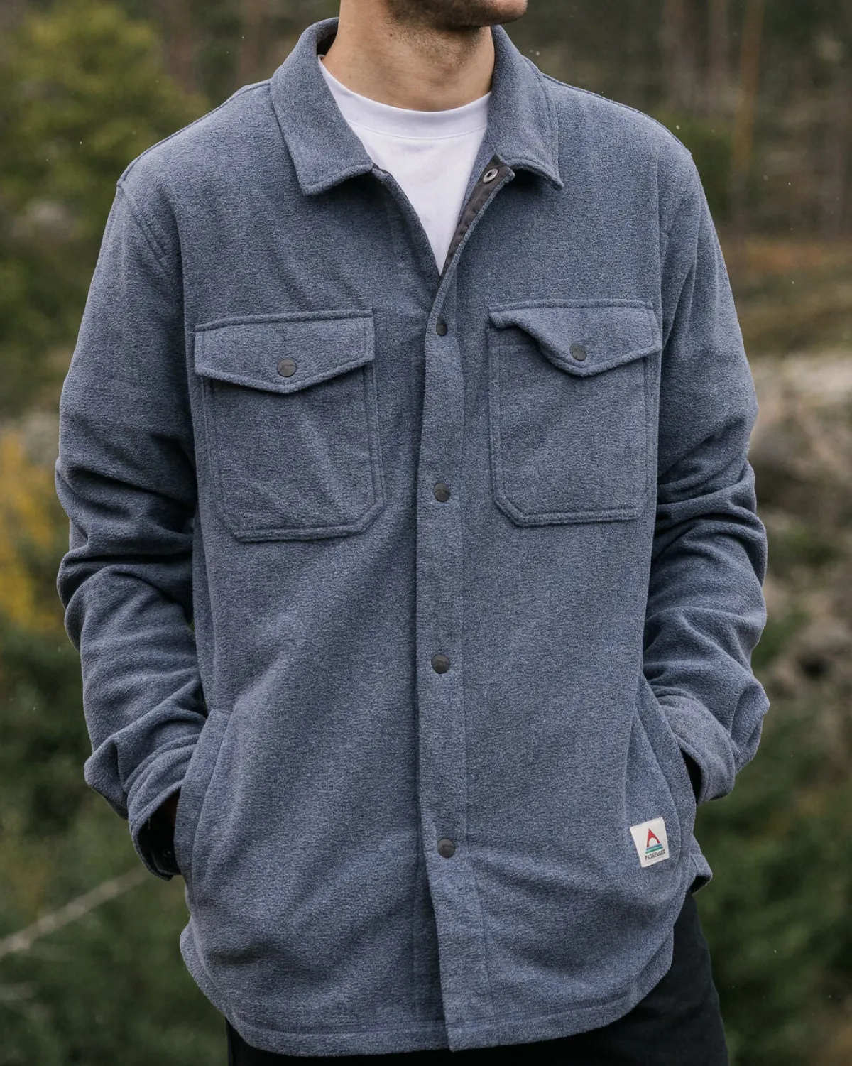 Shirts|Shirts|Passenger Maple Recycled Polar Fleece Long Sleeve Shirt - Navy Marl NavyMarl