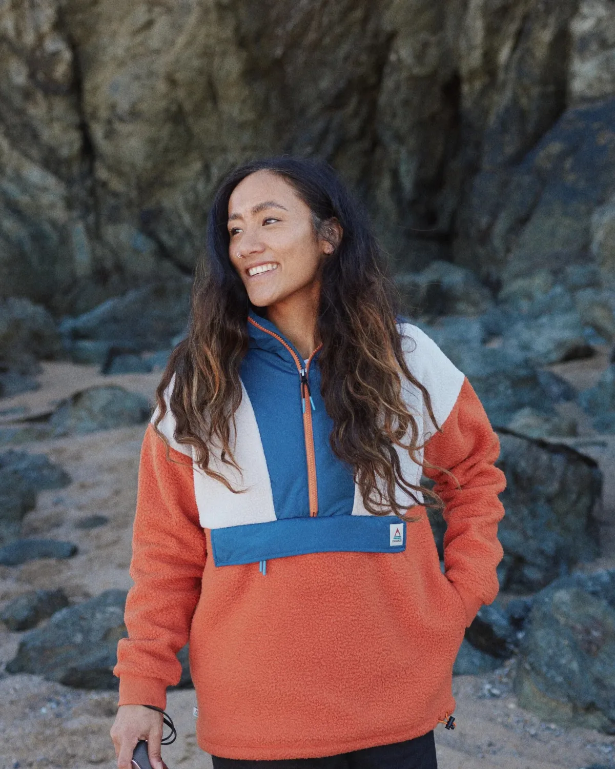 Fleece|Fleece|Passenger Maren Half Zip Recycled Sherpa Fleece - Burnt Orange BurntOrange