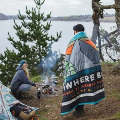 Blankets|Blankets|Passenger Nomadic Recycled Sherpa Blanket - Black 'Nowhere Bound' Print Black'NowhereBound'Print