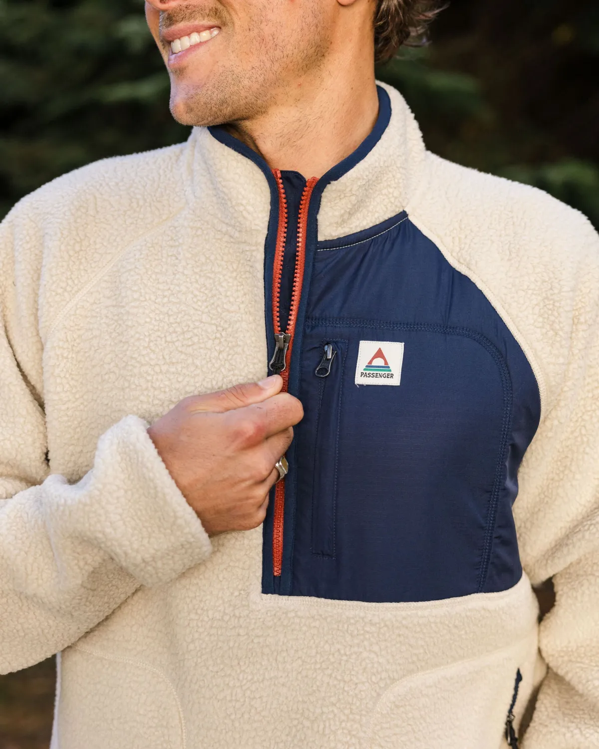 Fleece|Fleece|Passenger Offgrid 2.0 Half Zip Recycled Sherpa Fleece - Oatmeal/Navy Oatmeal/Navy