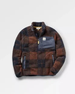 Fleece|Fleece|Passenger Offroad Recycled Sherpa Half Zip Fleece - Chestnut/Deep Navy Check Chestnut/DeepNavyCheck
