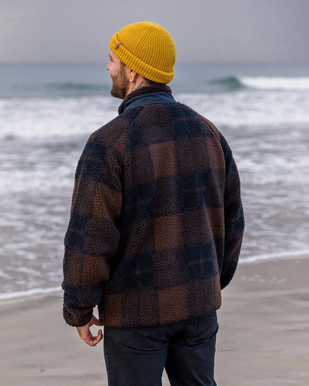 Fleece|Fleece|Passenger Offroad Recycled Sherpa Half Zip Fleece - Chestnut/Deep Navy Check Chestnut/DeepNavyCheck