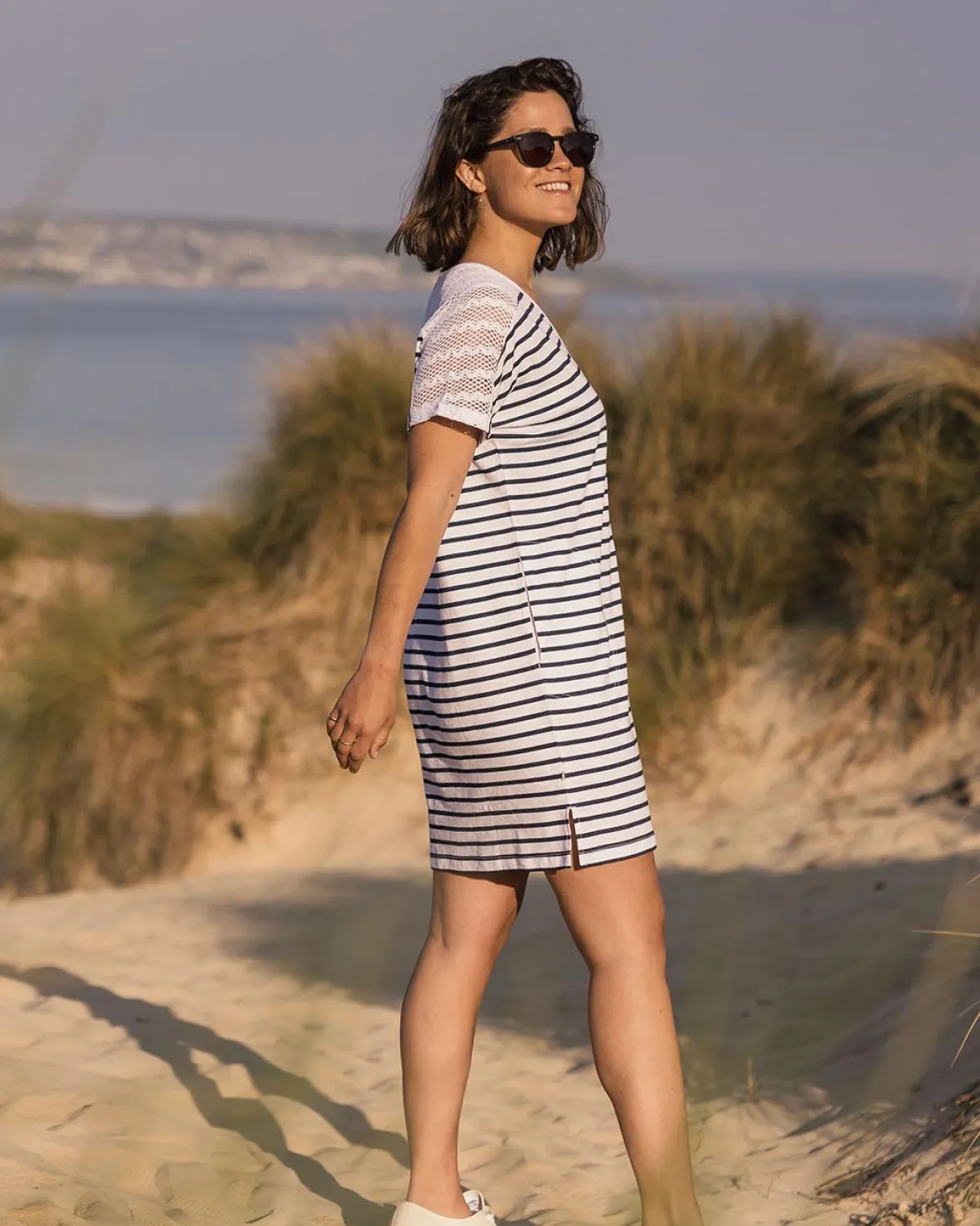 Dresses|T-Shirts & Tank Tops|Passenger Olive Oversized Recycled Cotton T-Shirt Dress - Navy Stripe NavyStripe