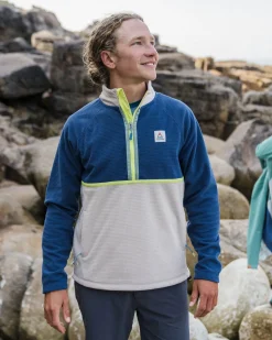 Fleece|Fleece|Passenger Overlook Recycled Grid Polar Fleece - Dark Denim/Pebble Grey DarkDenim/PebbleGrey