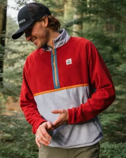 Tops|Fleece|Passenger Overlook Recycled Grid Polar Fleece - Red Ochre/Grey Marl RedOchre/GreyMarl