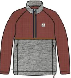 Tops|Fleece|Passenger Overlook Recycled Grid Polar Fleece - Red Ochre/Grey Marl RedOchre/GreyMarl