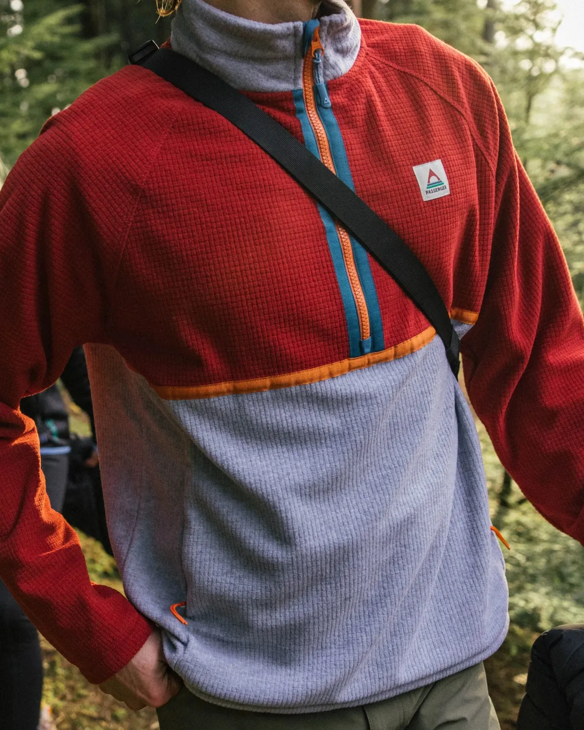 Tops|Fleece|Passenger Overlook Recycled Grid Polar Fleece - Red Ochre/Grey Marl RedOchre/GreyMarl