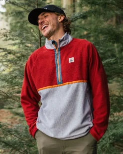 Tops|Fleece|Passenger Overlook Recycled Grid Polar Fleece - Red Ochre/Grey Marl RedOchre/GreyMarl