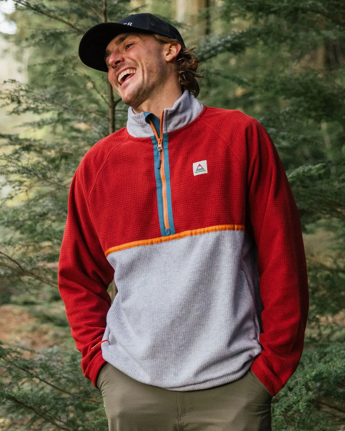 Tops|Fleece|Passenger Overlook Recycled Grid Polar Fleece - Red Ochre/Grey Marl RedOchre/GreyMarl