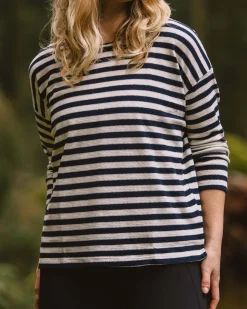 Tops & T-Shirts|Passenger Panorama Striped Long Sleeve T-Shirt - Deep Navy DeepNavy
