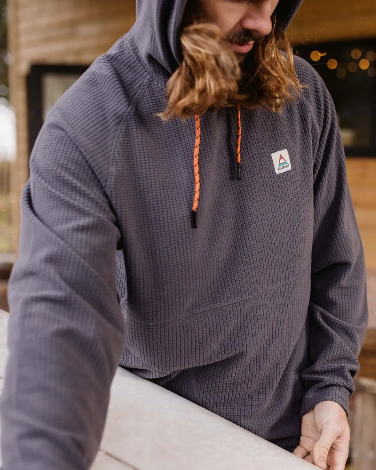 Fleece|Fleece|Passenger Point Recycled Grid Polar Fleece Hoodie - Charcoal