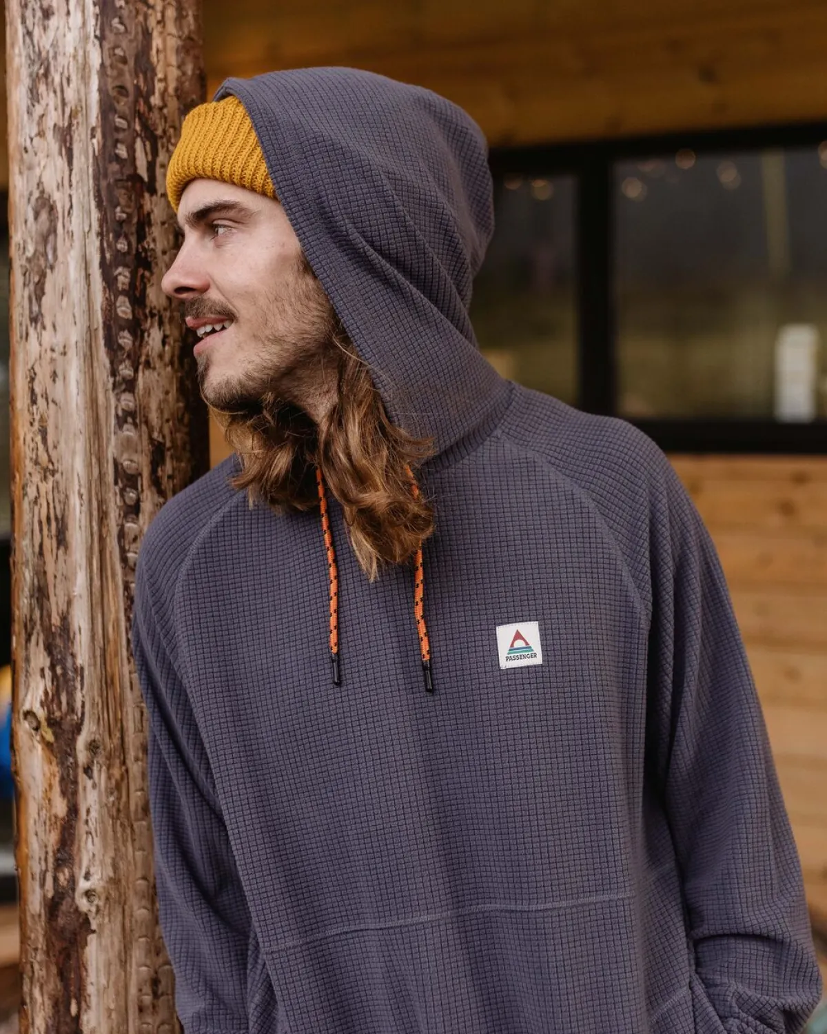 Fleece|Fleece|Passenger Point Recycled Grid Polar Fleece Hoodie - Charcoal