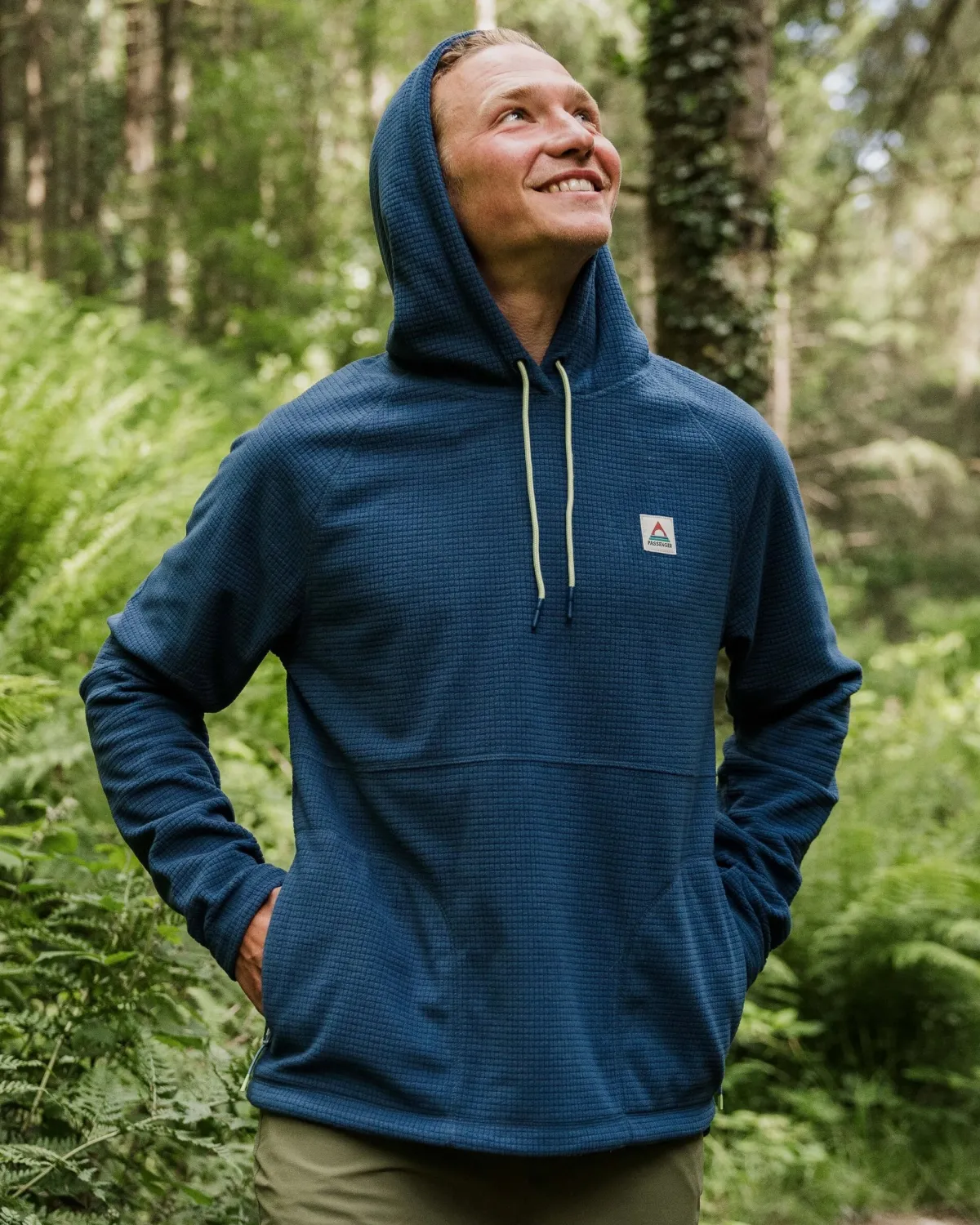 Fleece|Fleece|Passenger Point Recycled Grid Polar Fleece Hoodie - Dark Denim DarkDenim