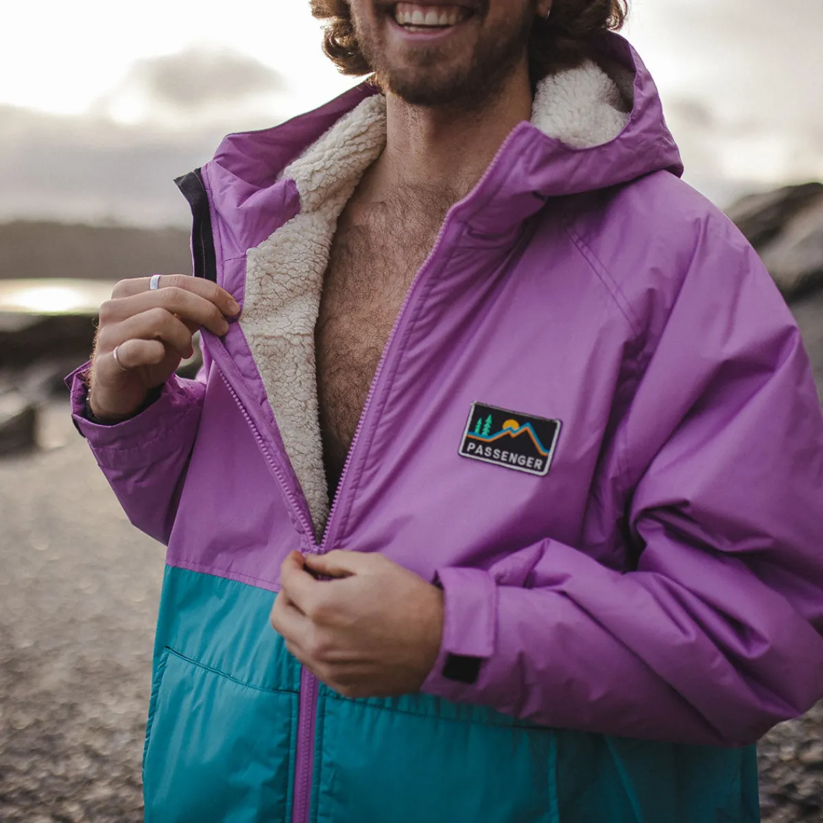 Surf Accessories|Surf Accessories|Passenger Roaming Recycled Sherpa Lined Changing Robe - Viridian Green/Orchid ViridianGreen/Orchid