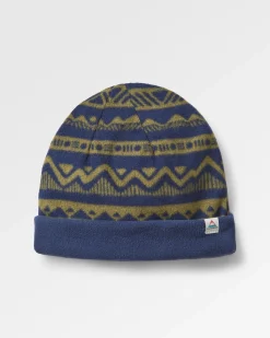 Outdoor Active|Beanies|Passenger Set Off Recycled Polar Fleece Beanie - Mountain Geo Khaki Green/Rich Navy MountainGeoKhakiGreen/RichNavy