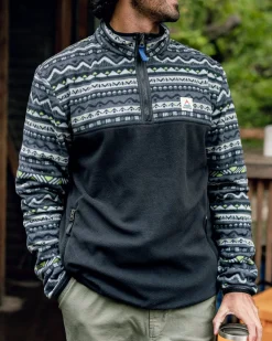 Fleece|Fleece|Passenger Set Off Recycled Polar Quarter Zip Fleece - Mountain Geo Charcoal MountainGeoCharcoal