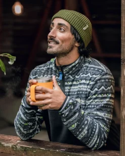 Fleece|Fleece|Passenger Set Off Recycled Polar Quarter Zip Fleece - Mountain Geo Charcoal MountainGeoCharcoal