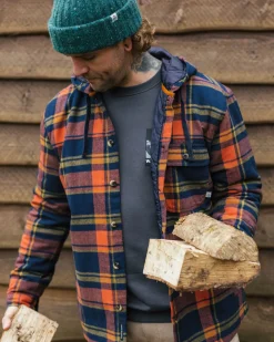 Shirts|Shirts|Passenger Sherwood Check Hooded Shirt Jacket - Rich Navy/Burnt Orange RichNavy/BurntOrange