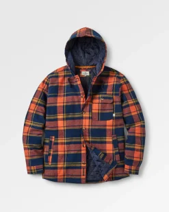 Shirts|Shirts|Passenger Sherwood Check Hooded Shirt Jacket - Rich Navy/Burnt Orange RichNavy/BurntOrange